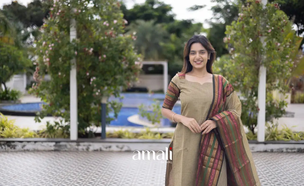 Meera Cotton Salwar Pastel Green and Dark Olive Green Tone Plus Size salwar